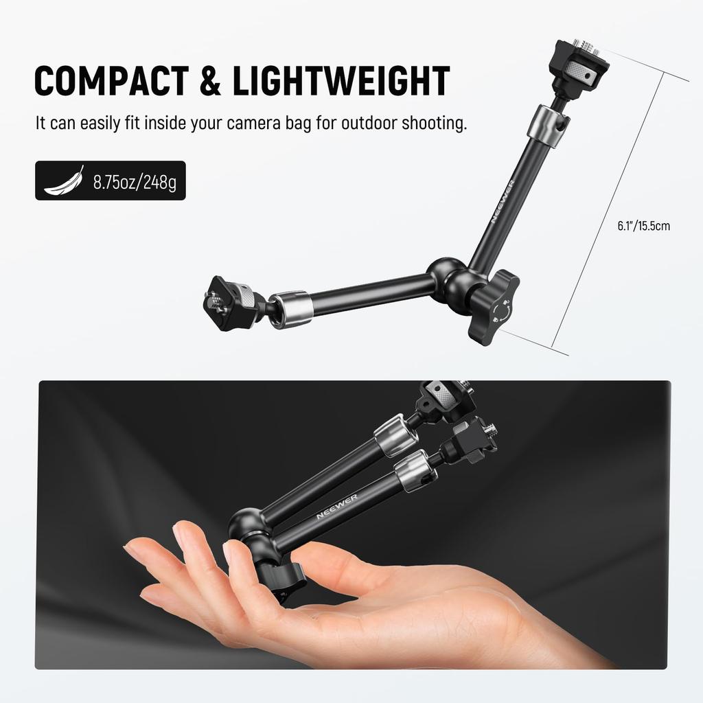 NEEWER Magic Arm Articulating Arm with Ball Locating Screw for Light Compatible SmallRig Cage Rig ST16 11"/28cm 360° Head/ARRI Pin/1/4" DSLR/Action