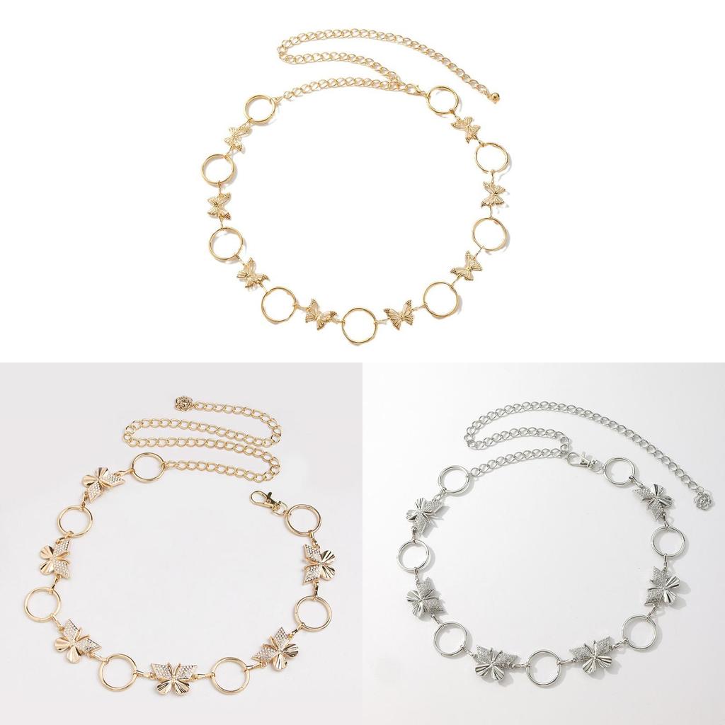 Water Diamond Butterfly Metal Waist Chain For Women With Adjustable Clasp