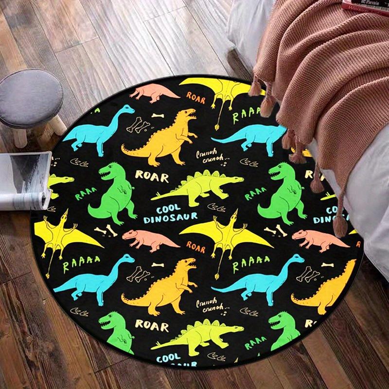 Dinosaur cartoon round rug crystal velvet floor mat kids room baby play mat cool dinosaur design nursery bedroom carpet