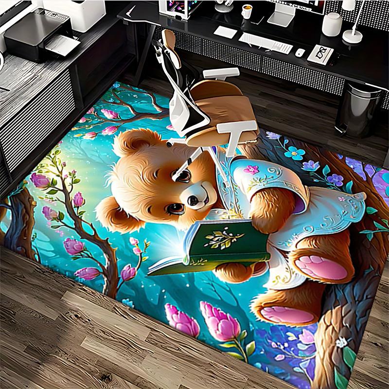 1pc Anime Teddy Bear Chair Mat - Cute Floral Design, Non-Slip Office Rug for Home Decor, Suitable for All Seasons, Perfect Gift Idea.H035