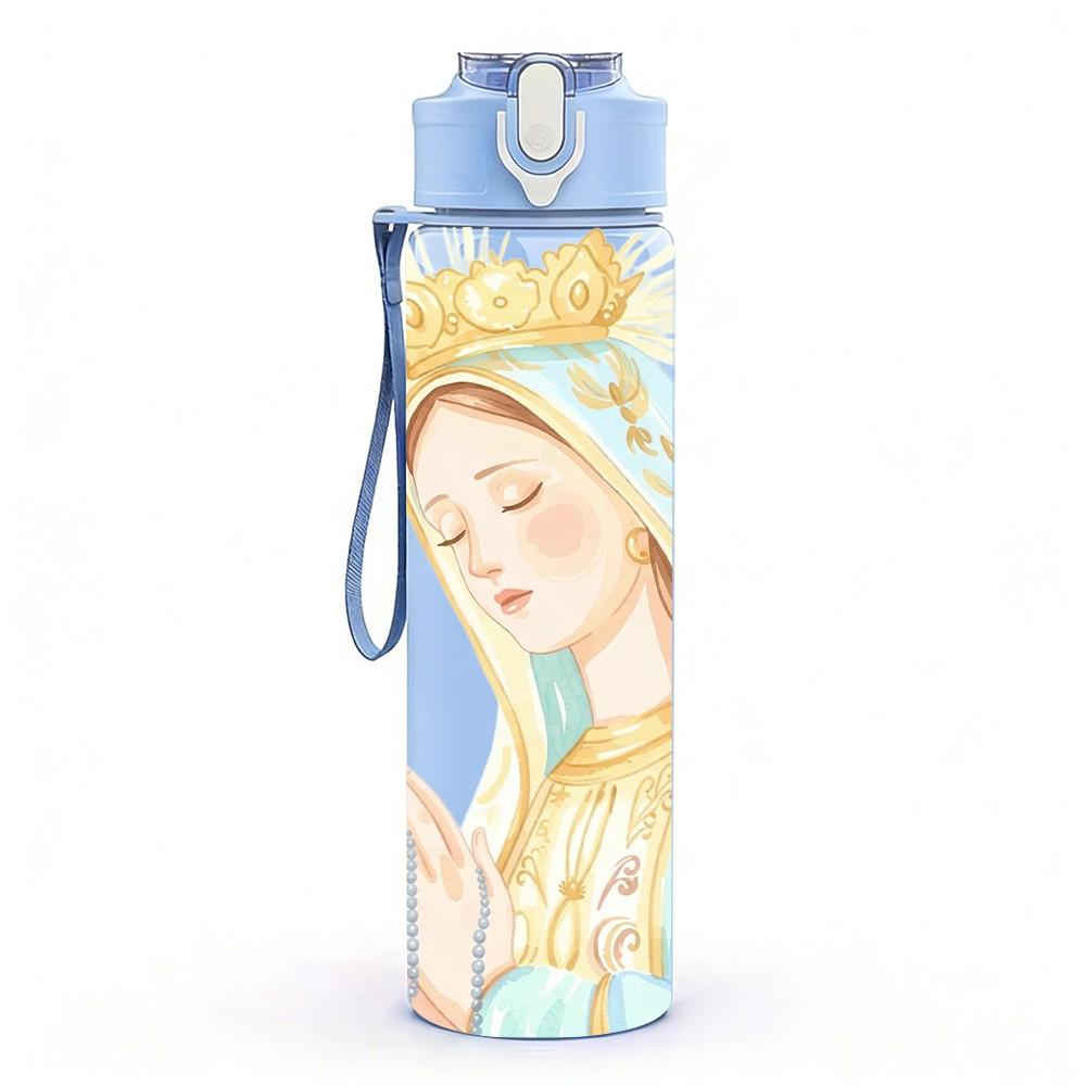 1PC Blessed Virgin Mary Religious Print 750ml Color Plastic Sports Water Bottle Leakproof Flip Straw Lid Suitable for Sports Office Home Use