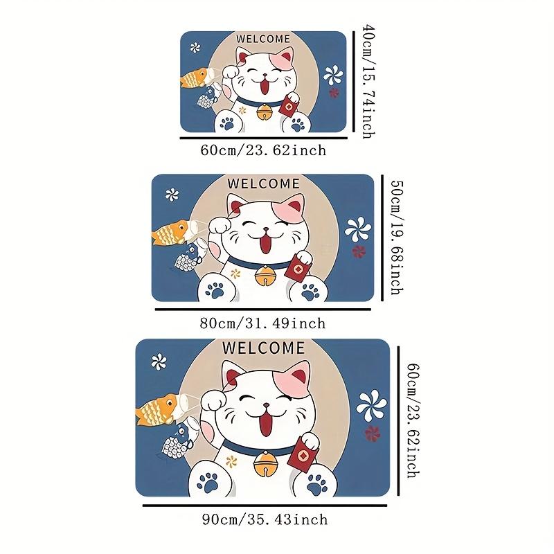 1 pack of polyester fluffy doormats, non-slip, hand washable, anti-fatigue welcome mats with soft lucky cat pattern