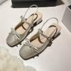 Fashion Summer New Bow Wrapped Sandals Women's Fashion Block Heel Square Toe Shallow Mouth Back Trip Band Kitten Heel Shoes
