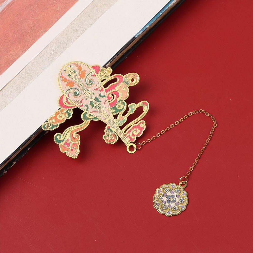 Student Gift Chinese style Retro Metal Tassel Painted Pagination Mark Brass Bookmark Book Clip
