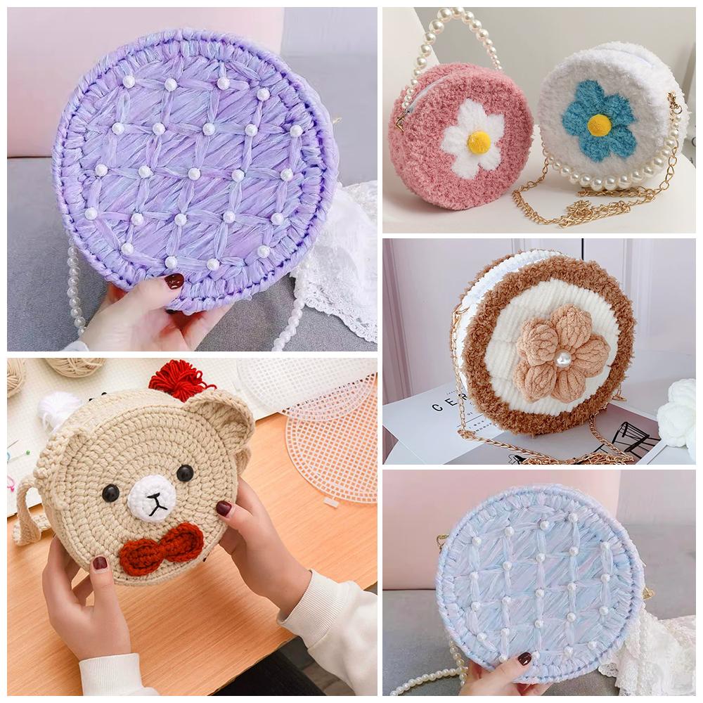 5set DIY hand weaving plastic material design stencil, white circular bag plastic mesh sheet, crochet bag grid mesh template