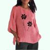 Women Fashion 3/4 Sleeve Cotton LinenTop Ladies Casual Round Collar Spring&summer Thin Print Plus Size Long Shirt