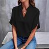 Летняя мода 2024 Женский топ с V-образным вырезом, свободного кроя, однотонный, в стиле кэжуал