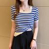 Slim Fit Striped Short-Sleeve T-Shirt: French Chic Summer Style for Women