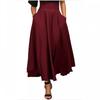 Women's High Waist Pleated Dress Side Slit with Belt Pocket Skirt Vintage Dress