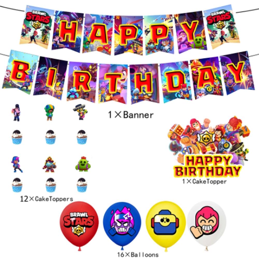 30pcs Brawl Stars Party Decoration Includes a Banner, Cake Toppers, Balloons