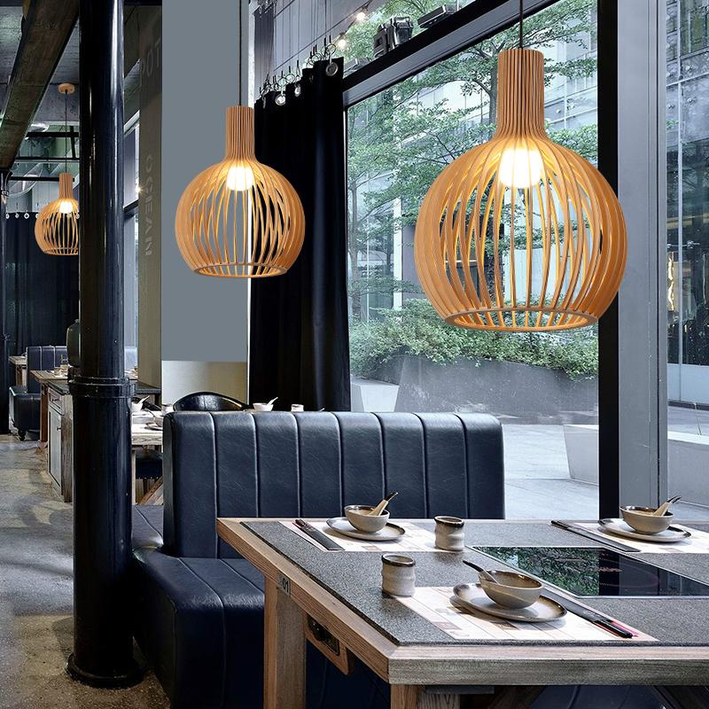Modern Wood Pendant Light for Living Room Decoration Black Hanging Lamp Suspension Wooden Chandelier Lighting Fixtures