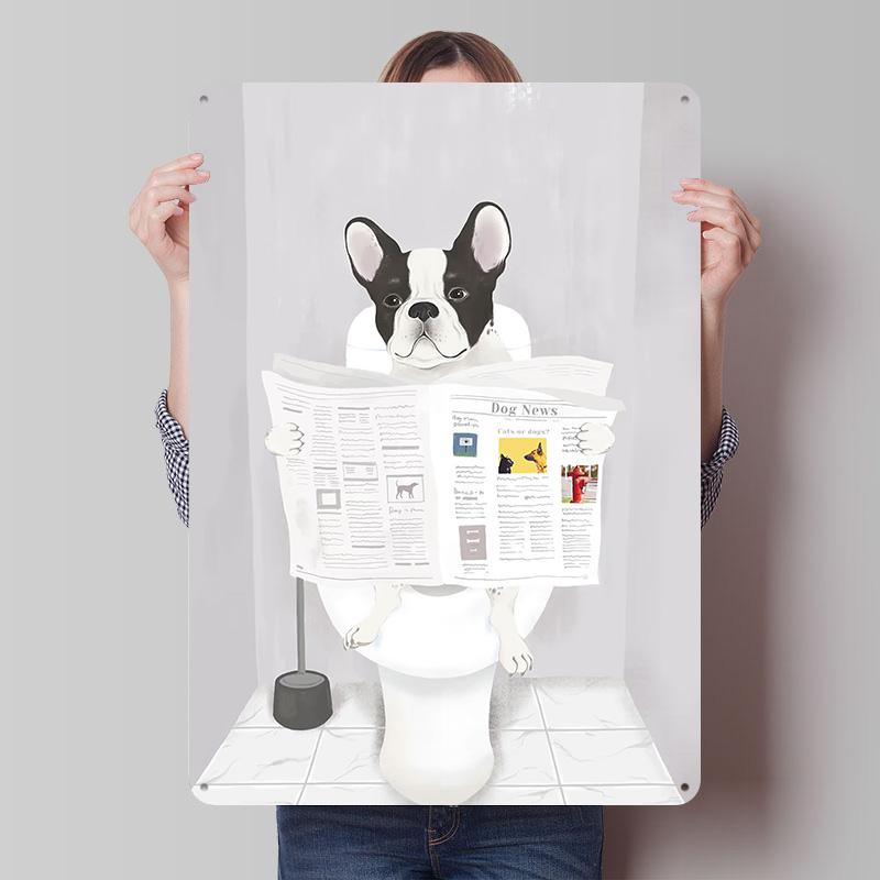 French Bulldog in Toilet Tin Poster Customized Retro Wall Art Vintage Metal Signs for Room Bedroom Decoration Home Decor Items