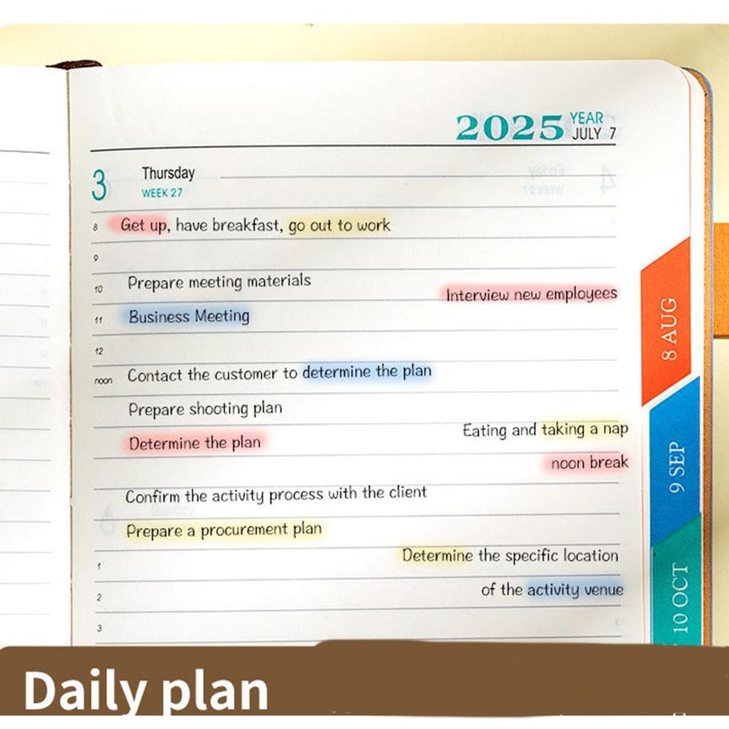 Деловой календарь на 2025 год, кожаный формат А5, внутренние страницы на английском языке, ежедневник для студентов, дневник учета на 365 дней, блокнот, заметки, 200 листов