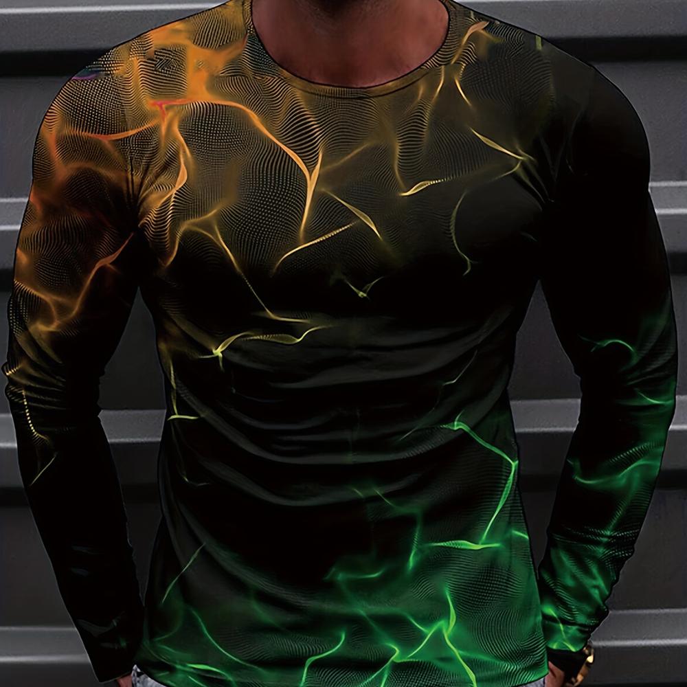 Ретро Пламя Серия 3D Печатный Летний Мужской O Neck Повседневный Длинный Рукав Футболка Оверсайз Пуловер Модная Трендовая Мужская Одежда