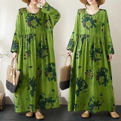 Круглый вырез с длинным рукавом, свободная юбка в стиле литературного отпуска большого размера