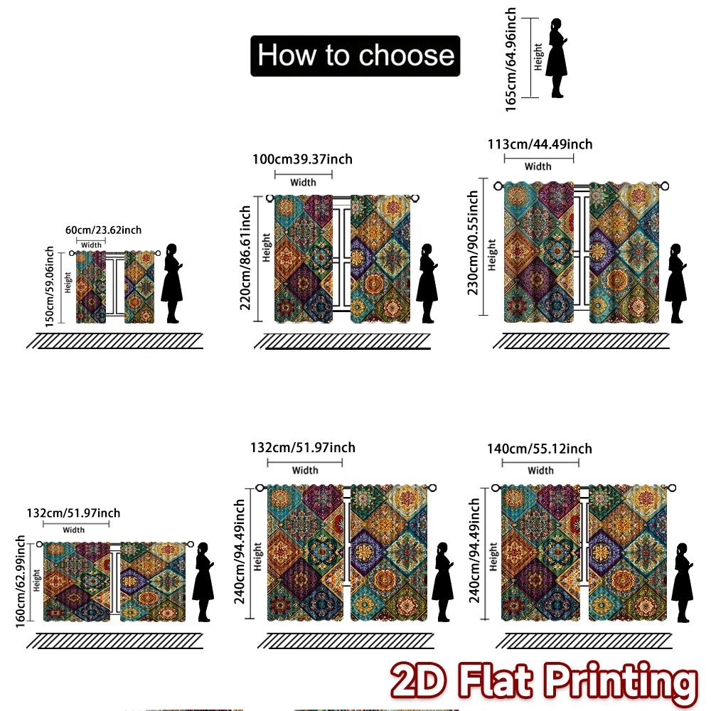 2pcs, 2D FLAT PRINTING Curtains (Without Rod) Mosaic Harmony Holiday Halloween Christmas Printed Curtains Versatile Durable