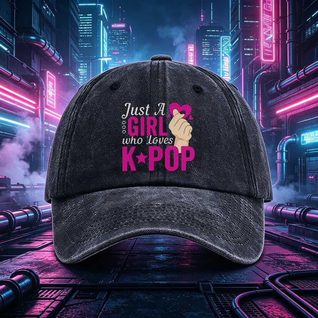 pc Just A Girl Who Loves KPOP Print Baseball Cap Adjustable Casual Hat Cute Heart Star Design Suitable for Daily Wear