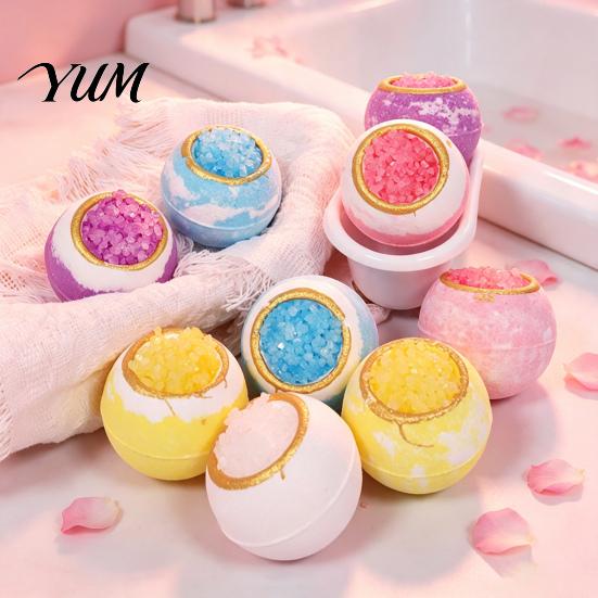 Bathing Accessories 100G Handmade Sea Salt Bath Bombs, Natural Plants Extract Essential Oils Fizzies Ball Ball, Dry Skin Moisturizing Shower for Women