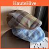Retro Autumn Fashion Checkered Pattern Women Casual Beret For Outdoor Use