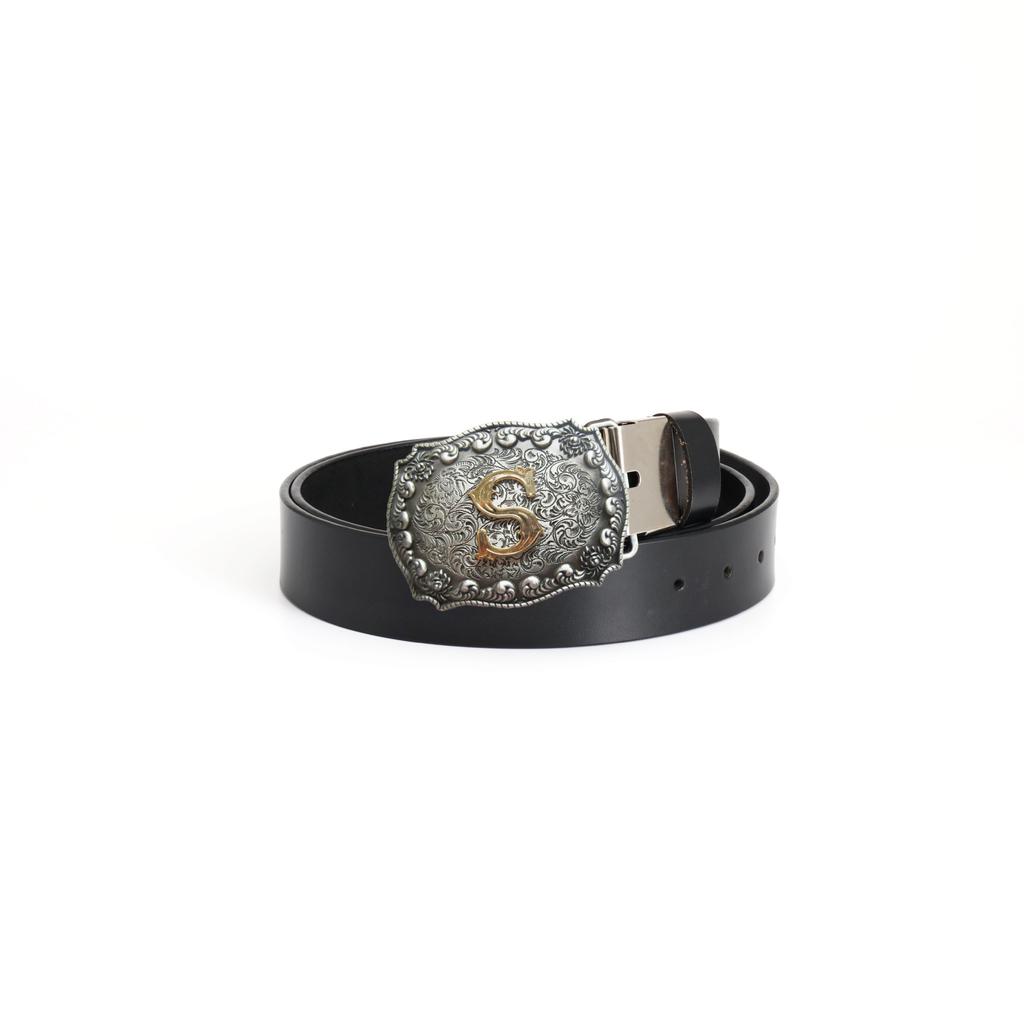 Smooth Buckle Belt Men's Decoration with Jeans Frosted Leather Four Seasons Letter S Two-Color Buckle Belt