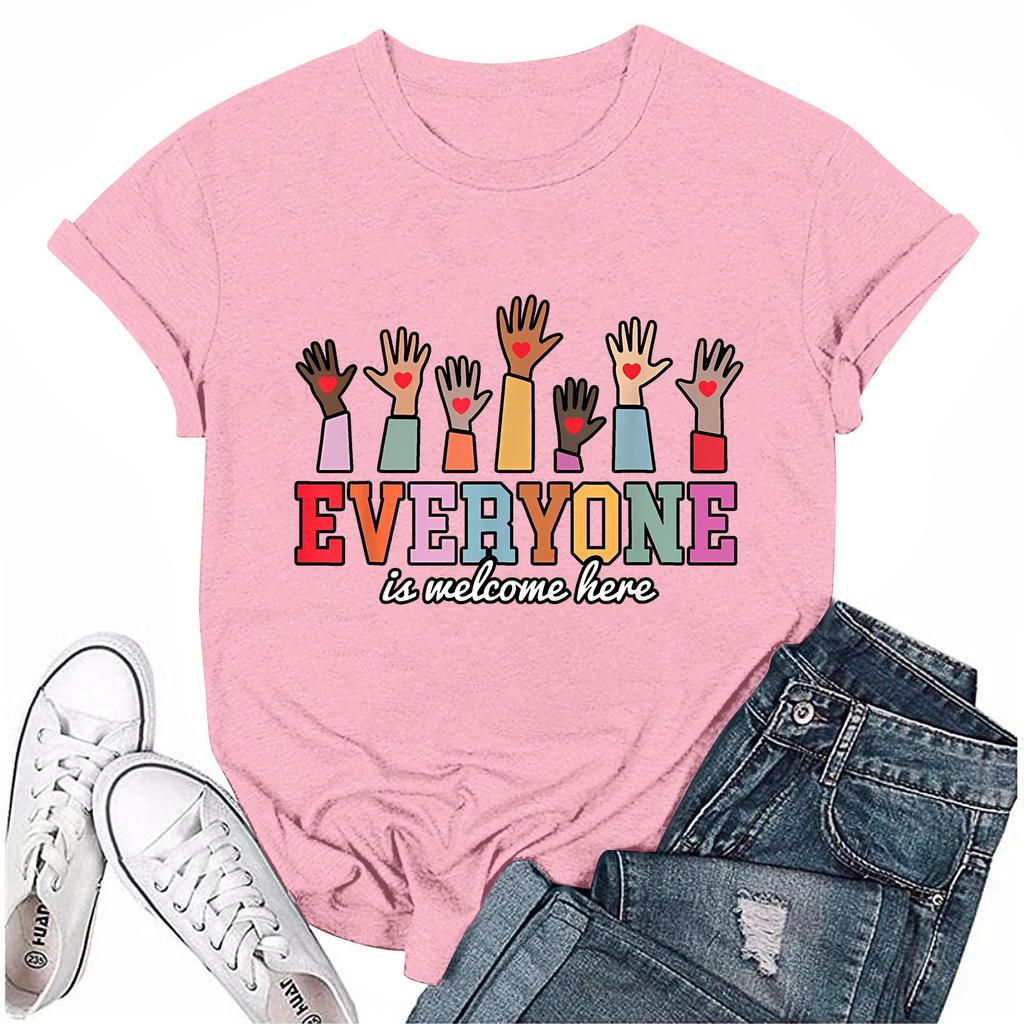 Взрослые Повседневные Ежедневные Круглый вырез с принтом Короткие рукава Футболка Топ с буквами