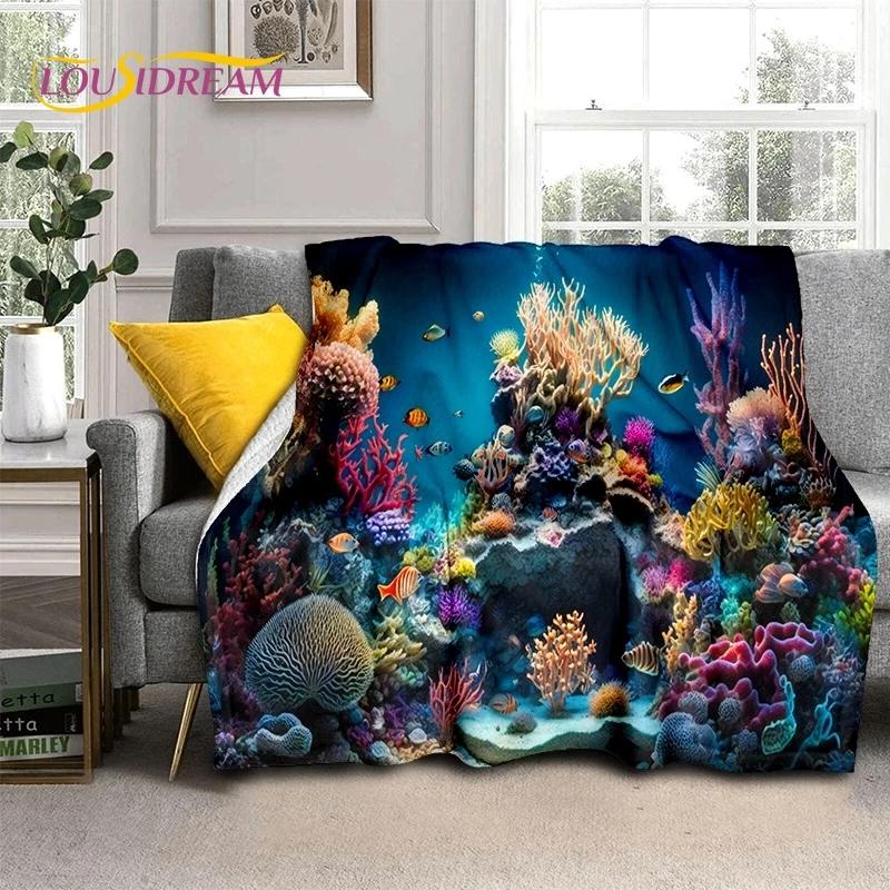 3D Подводный мир Морское дно Дельфин Мультфильм Мягкое фланелевое одеяло для кровати спальни дивана пикника, плед для отдыха на открытом воздухе