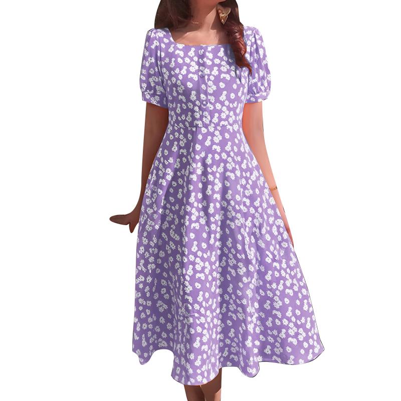 ZANZEA Женское повседневное платье с квадратным воротником и коротким рукавом с цветочным принтом