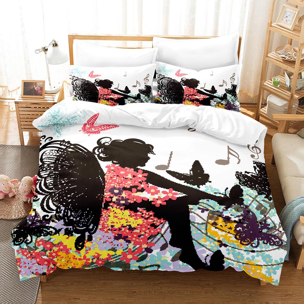 3D Single/Double Bed Flower Fairy Bedding Set Girl Room Duvet Cover 2/3pcs AU140 * 210 Full Size Children's Room Soft Home Textile