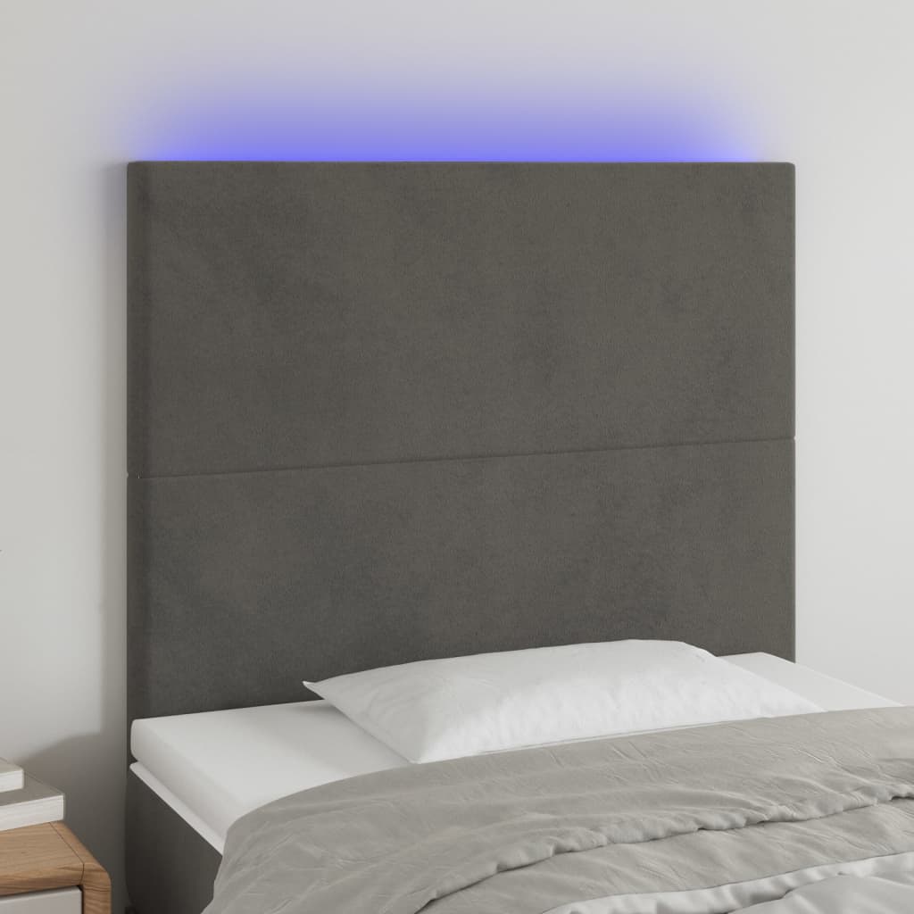 LED Headboard Dark Grey 80x5x118 128 cm Velvet