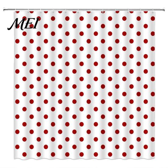 Durable Bathroom Partition Curtains Polka Dot Shower Curtain with Hooks, Waterproof Fabric Curtain, Retro Bath Polyester Hooks for Bathtub Decor,