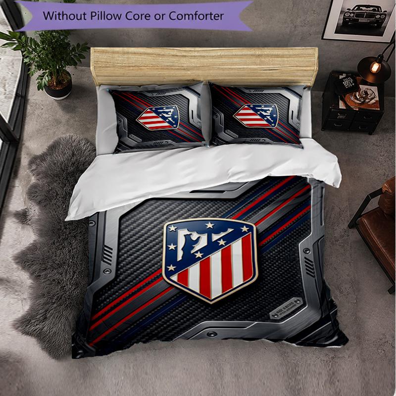 Atletico Madrid Pattern 3 Pieces Bedding Set Soft Microfiber Duvet Cover with Pillow Cases for Bedroom