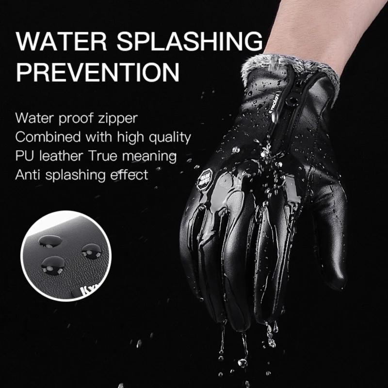 Зимние теплые лыжные велосипедные перчатки с полным пальцем, водонепроницаемые велосипедные лыжные зимние перчатки из искусственной кожи большого размера для мужчин и женщин