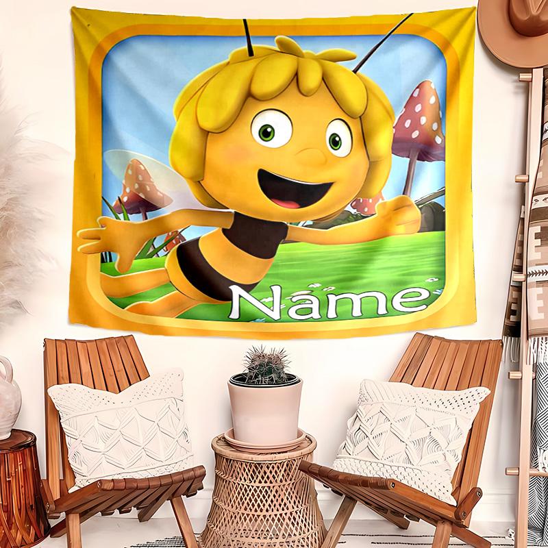 Personalized Maya the Bee Background Tapestry,Custom Name Birthday Party,Multifunctional Wall Decoration for Home Decor,Various Occasions
