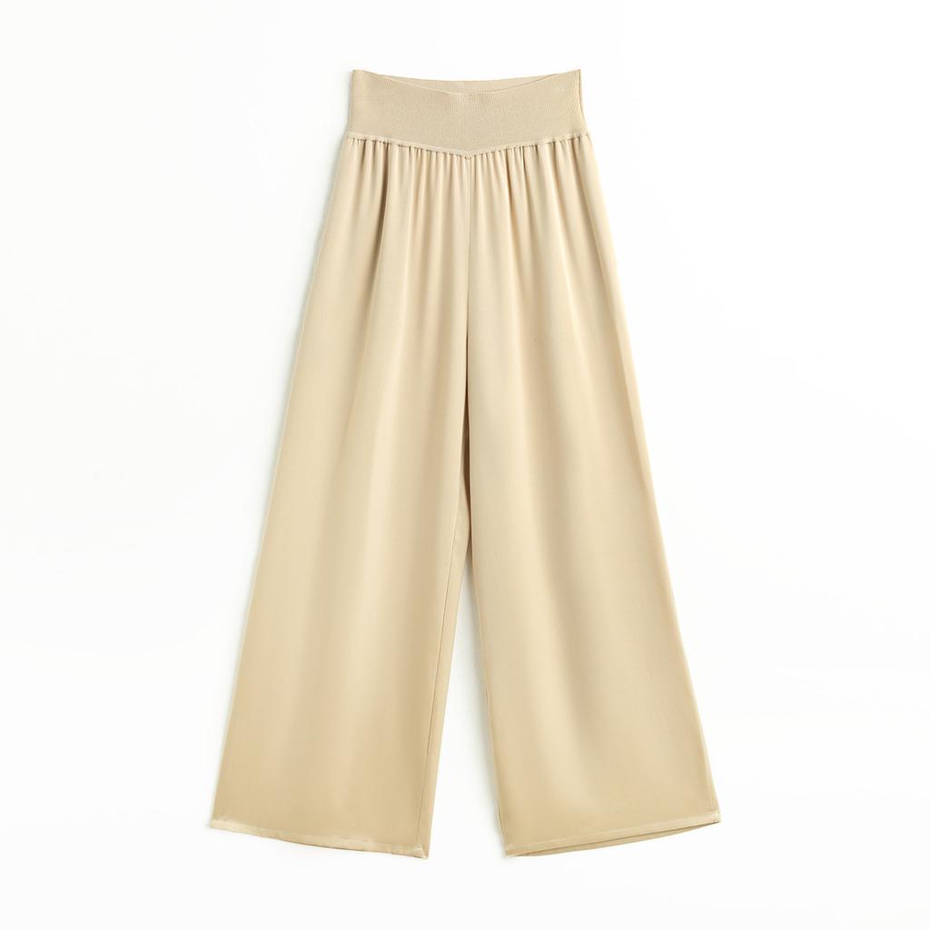 Heavy duty elastic satin and mulberry silk, spring and summer elastic high waisted fashionable slimming and wide leg versatile casual pants for women