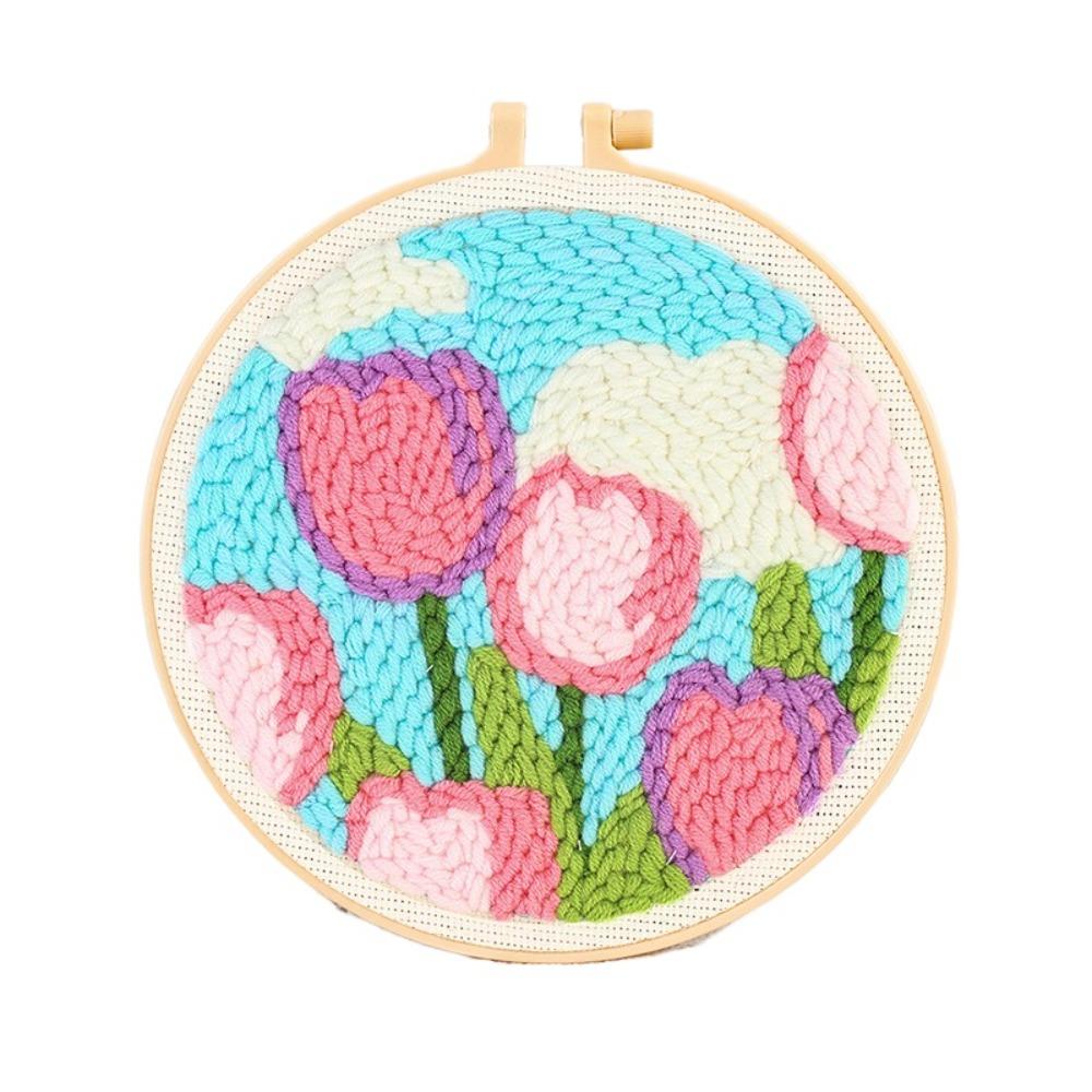 Handmade Punch Needle Set Flower Pattern Rug Punch Embroidery Starter Kit  Educational Toys