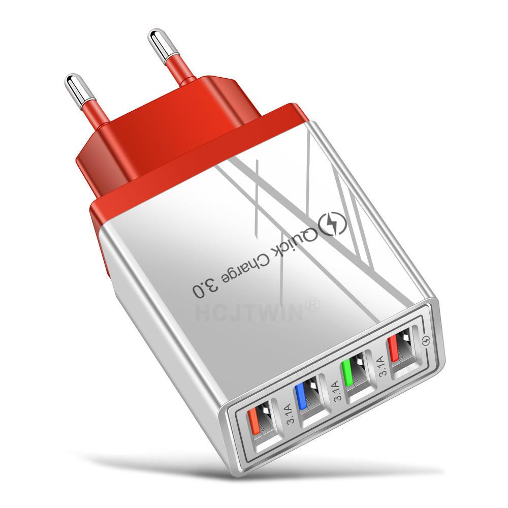 4-портовое USB автомобильное зарядное устройство 3A со светодиодной подсветкой для спецификаций ЕС/США, совместимое с планшетами и телефонами