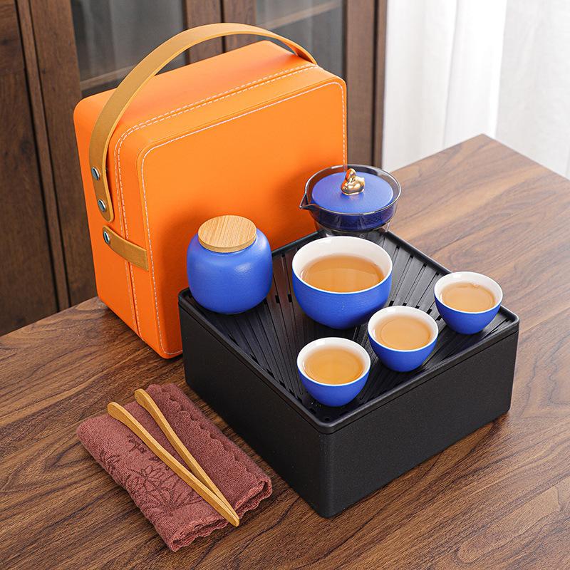 Coarse pottery travel tea set Portable Yutu Kuaike cup storage box Business souvenir
