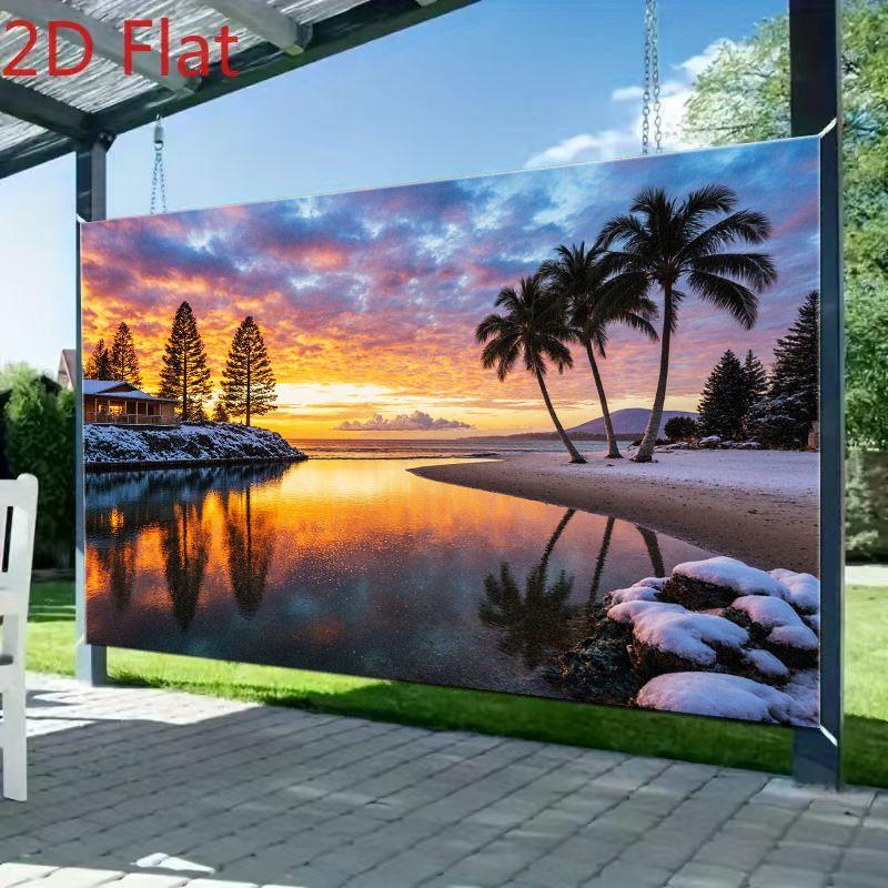 2D plane 1 piece of dreamy winter coastal sunset soft pink-orange purple sky