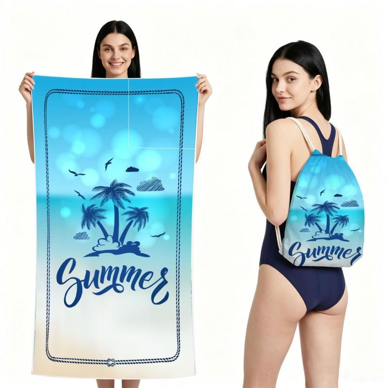 Dual-Sided Microfiber Beach Towel With Cocktail Print Quick-Dry Foldable Pool Spa Travel Outdoor Use Lightweight Absorbent Bath