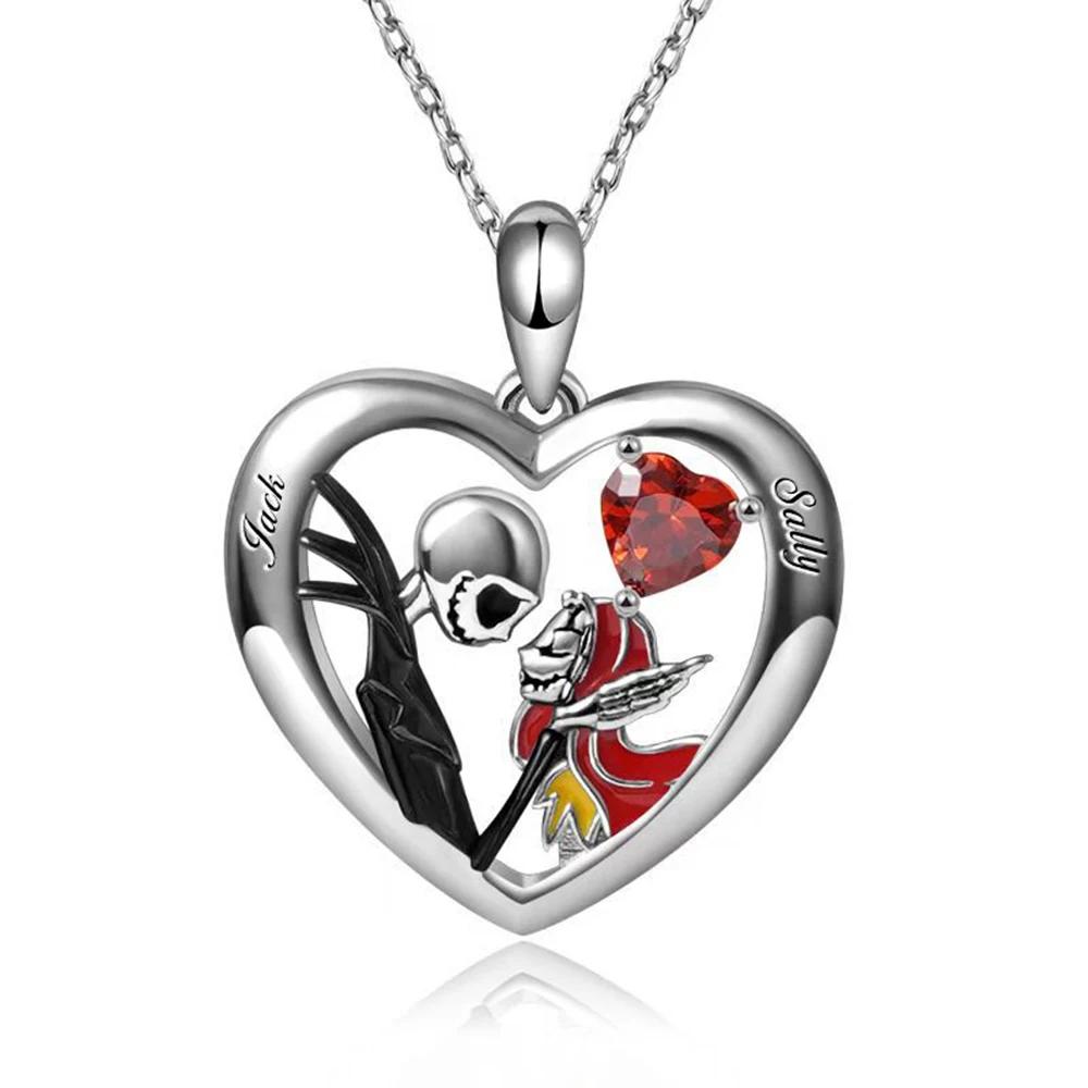 Fashion Nightmare Before Christmas Heart-shaped Skeleton Necklace Pendant Charm Jewelry Halloween Accessories Gifts