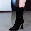 Ladies Shoes 2024 Mid-Calf Women's Boots Slip On Modern Boots Women Belt Buckle Pointed Toe High Heels Pleated Shoes Female