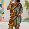 Women Plus Size Round Neck Short Sleeve Printed Top Pocket Shorts Two Piece Set