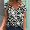 Женские топы с 3D леопардовым принтом и коротким рукавом с V-образным вырезом, летние футболки для влюбленных пар