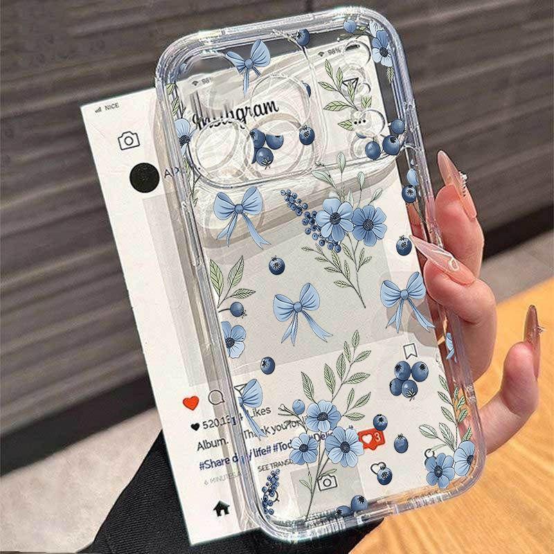 Цветочный чехол с клубникой для Samsung S26 Plus S25 S24 S23 S22 Ultra A57 A17 A07 A56 5G A36 A26 A16 A55 A54 A53 Ударопрочный TPU чехол