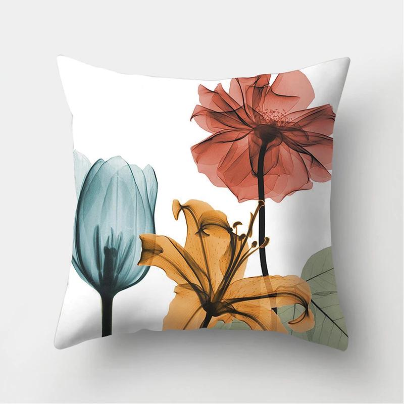 45x45cm Flower Printing Square Pillow Printing Polyester Cushion Cover Car Sofa Office Chair Pillow Cover Simple Home Decoration