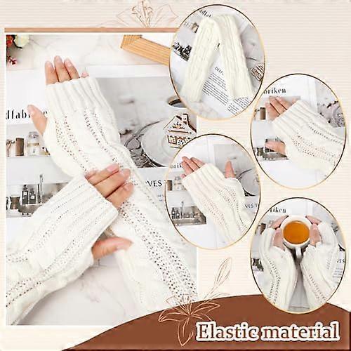 50cm Arm Warmers Hand Warmer for Women Long Fingerless Gloves Autumn Winter Thickened Mitten Knitted Arm Sleeve+Thumb Hole