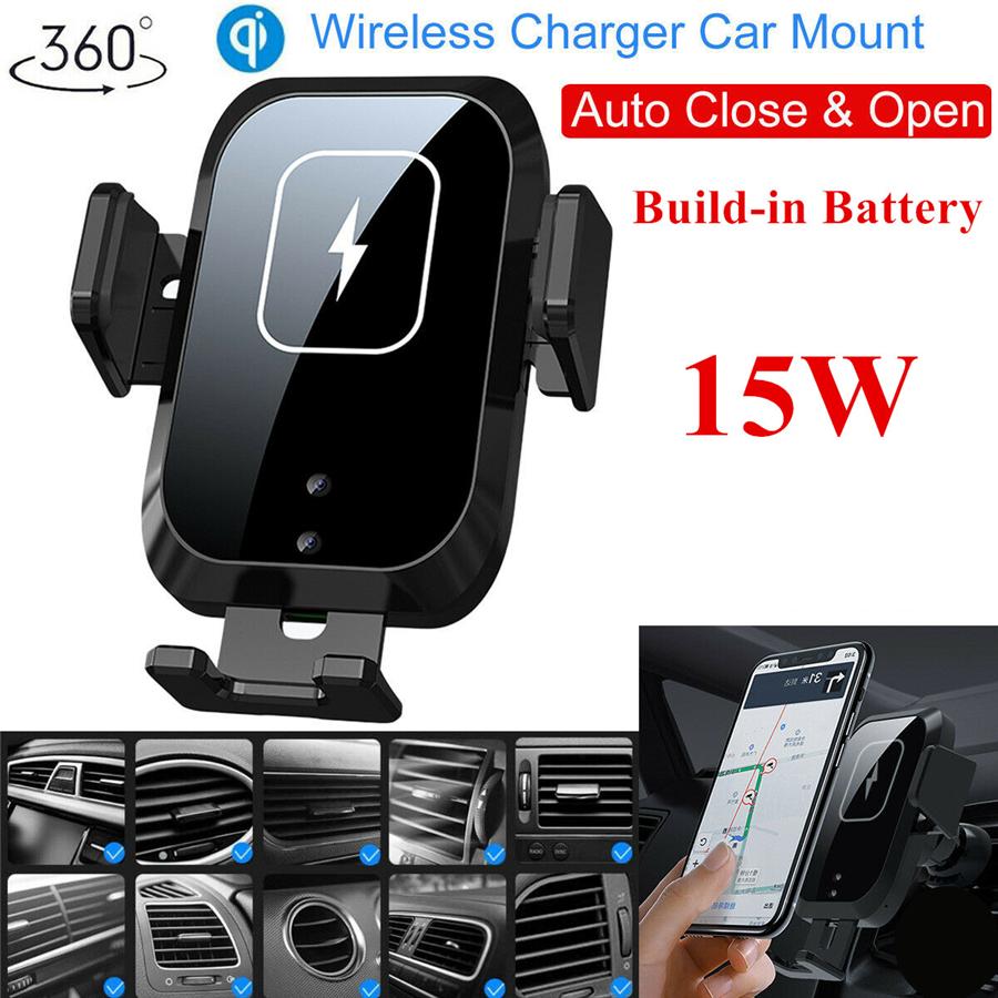 Автоматический зажим 360° 15 Вт Qi Беспроводное быстрое автомобильное зарядное устройство Крепление Вентиляционное отверстие Сотовый телефон