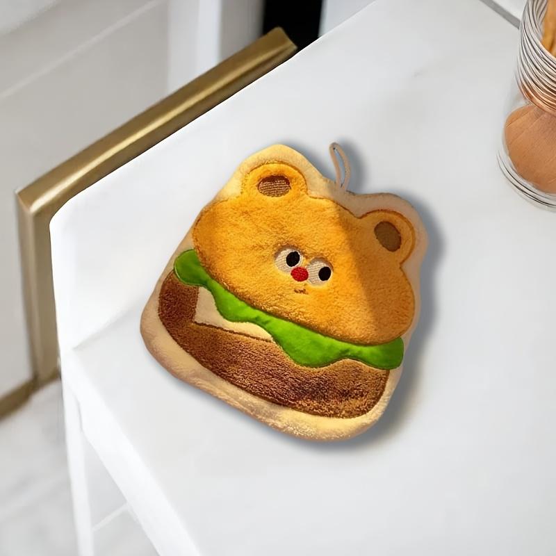 3pcs Coral Velvet Hand Towel, Burger Cheese Style, Hanging Style for Decoration, Strong Absorption and Quick Drying,Cute and Soft,Gift for Food Lovers
