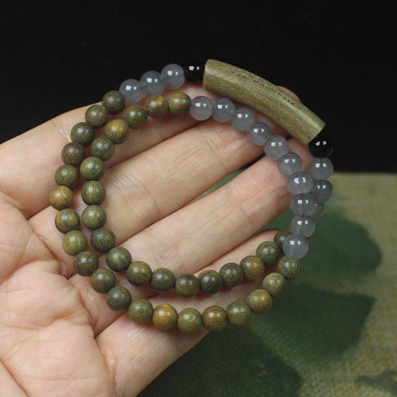 Green Sandalwood 6mm Double Loop Bracelet, Green Sandalwood Half Bangle Mala, Personalized Buddhist Prayer Beads Jewelry