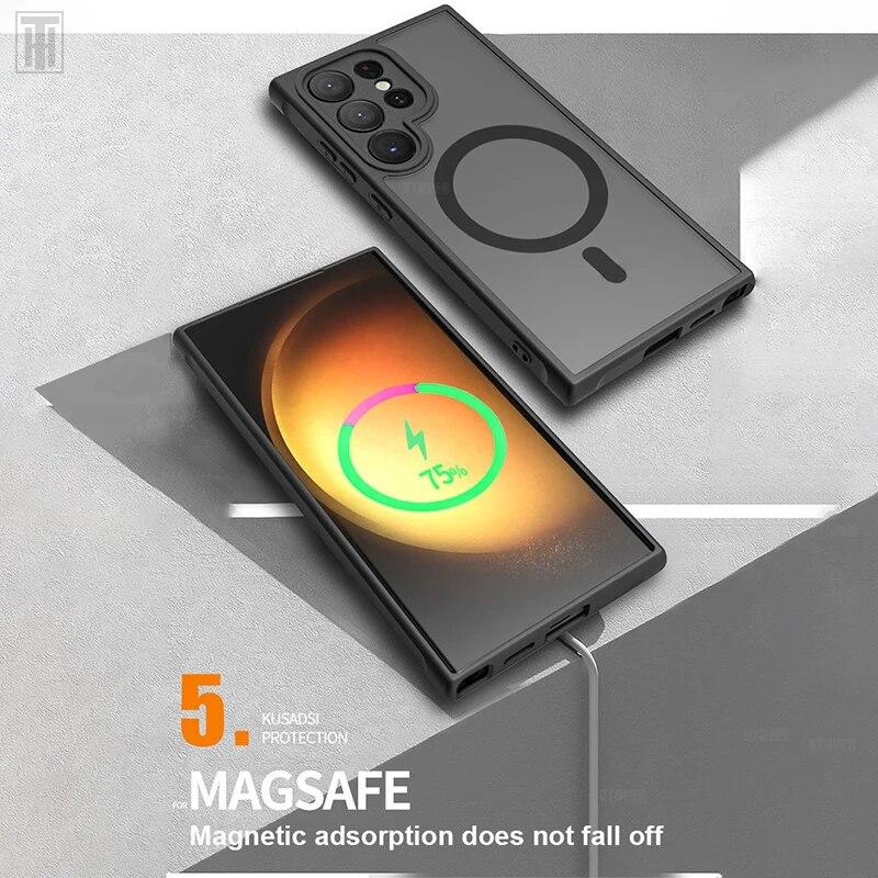 Роскошный защитный чехол Magsafe для Samsung Galaxy S24 S23 S22 21 Ultra Plus FE, матовый полупрозрачный магнитный чехол для зарядки